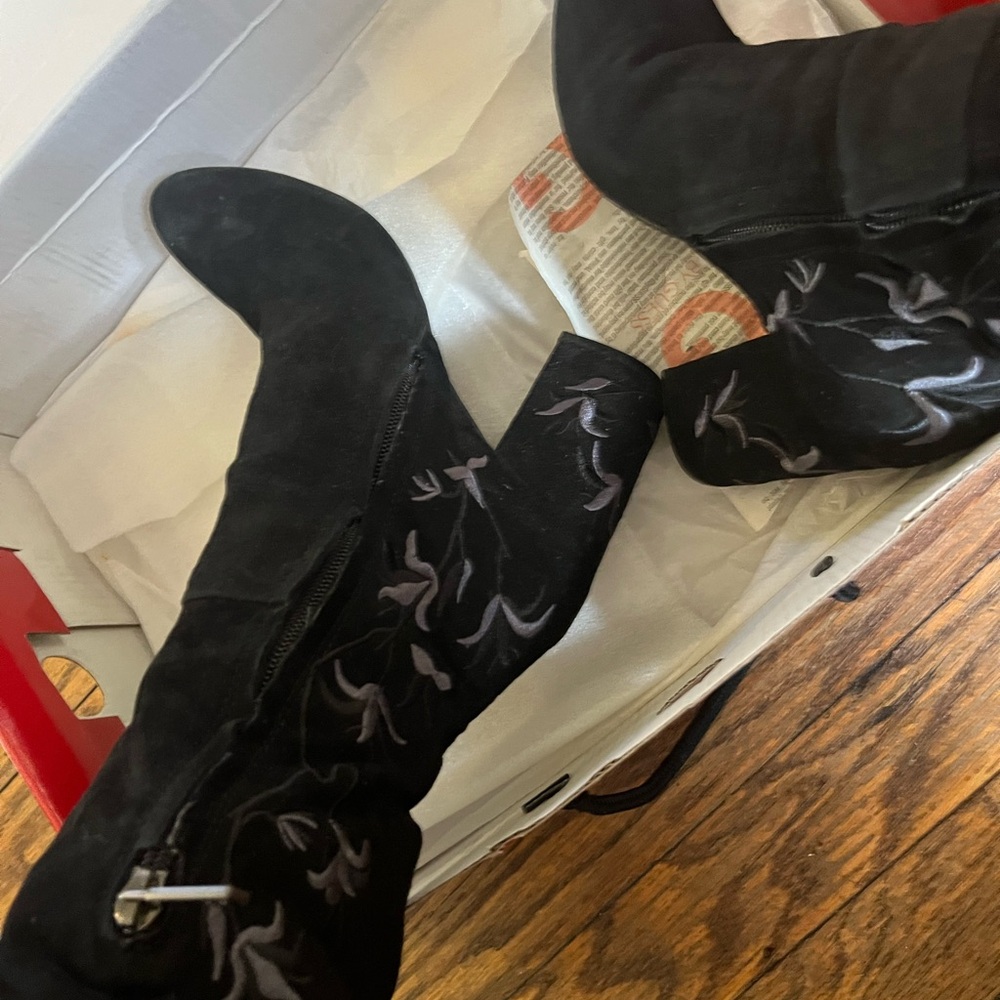 Kenneth Cole Claire Black Floral knee high heeled Boots